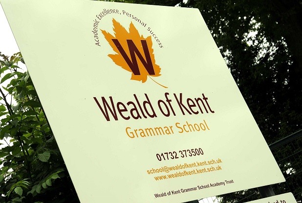 Weald of Kent Grammar school sign in Tonbridge TWLD20130618C-003_C